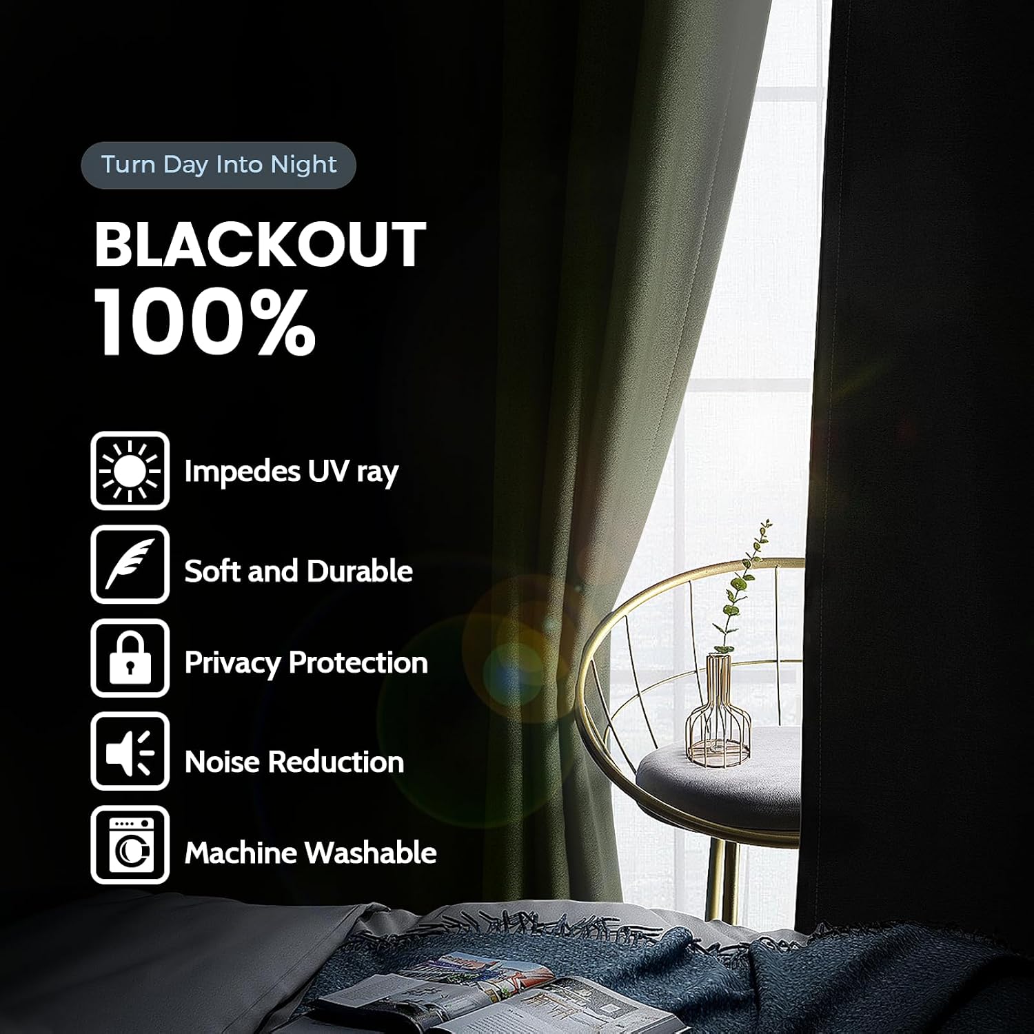 SimpleHome 100% Blackout Curtains for Bedroom, Thermal Insulated Light Sage Grommet Window Drapes Room Darkening Curtains for Living Room wi…