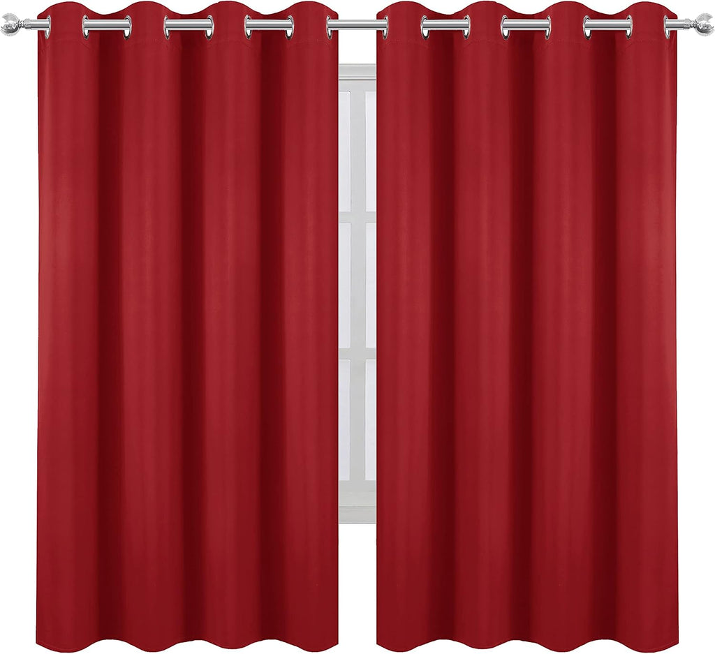 Lemomo Bright Red Blackout Curtains 52 x 63 Inch Length/Set of 2 Curtain Panels/Thermal Insulated Room Darkening Blackout Curtains for Bedr…