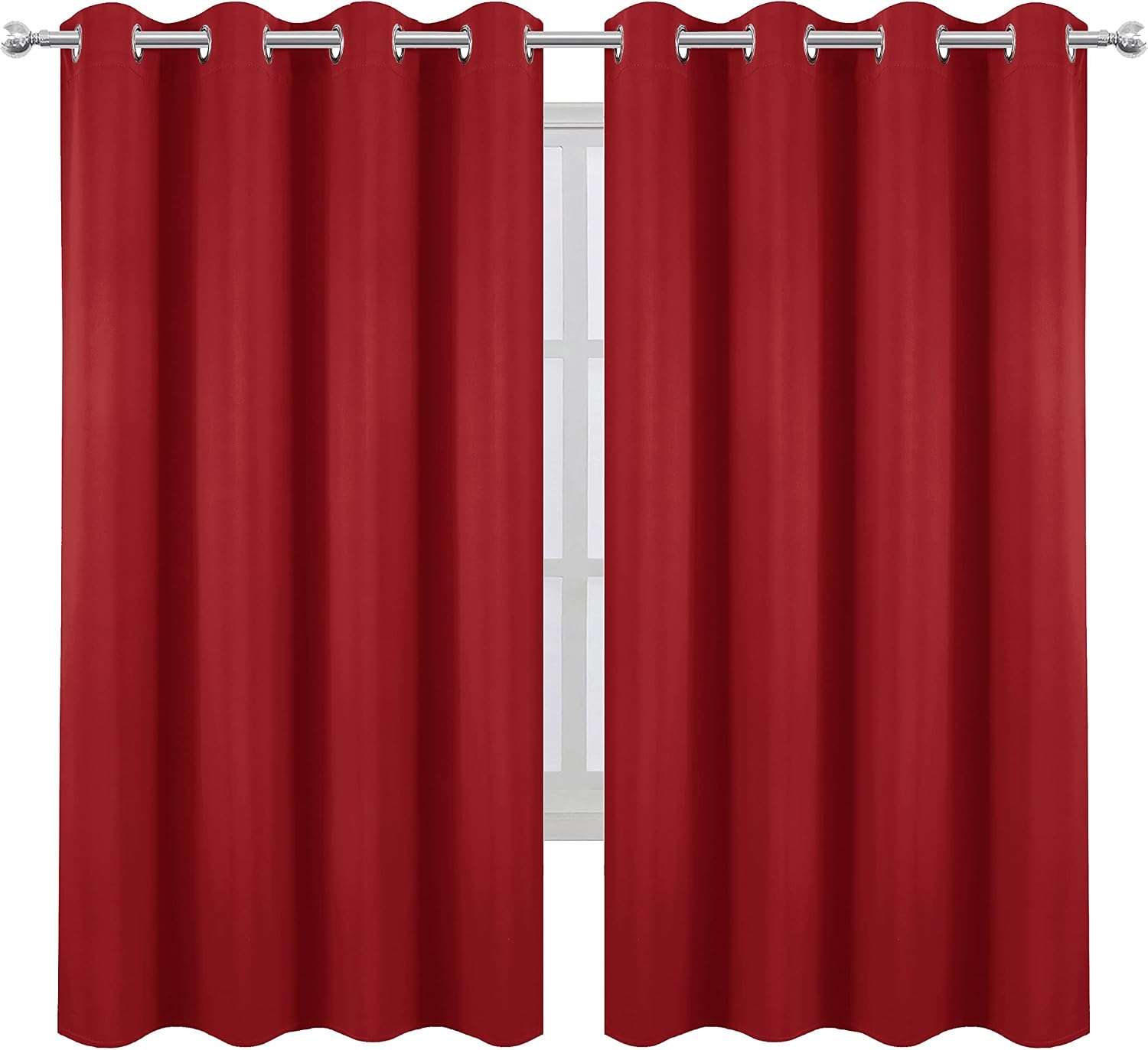 Lemomo Bright Red Blackout Curtains 52 x 63 Inch Length/Set of 2 Curtain Panels/Thermal Insulated Room Darkening Blackout Curtains for Bedr…
