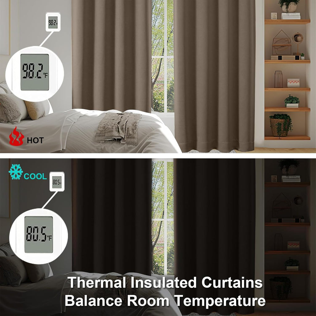 Simplebrand Ava Brown Short 36 Inches Blackout Curtain 2 Panels Set, Half Window Rod Pocket Privacy Curtain Tiers for Kitchen, Curtains Bla…