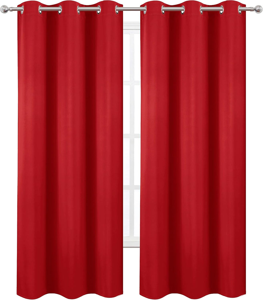 Lemomo Blackout Curtains 38 x 84 inch/Bright Red Curtains Set of 2 Panels/Thermal Insulated Room Darkening Bedroom Curtains 84 inch Red