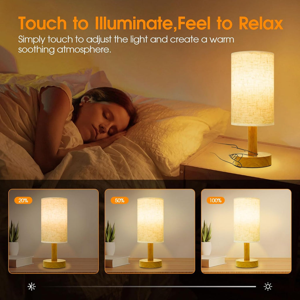 Small Cordless Touch Bedside Table Lamps Set of 2, Minimalist Dimmable Battery-Powered Desk Lamps with Round Fabric Linen Shade, Mini…