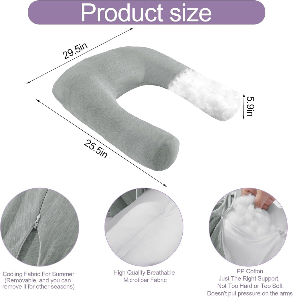 Hombys Cooling U Shaped Pillow for Neck, Contour Shoulder Pillow for Side Sleepers, Ergonomic Body Pillows for Adults, Hug Pillow with Wash…