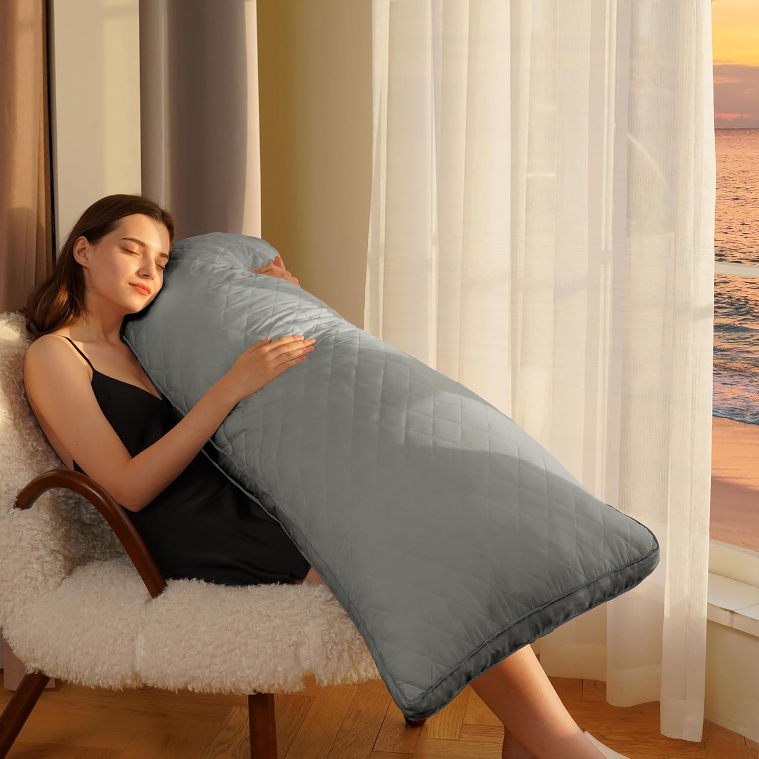 Ubauba Memory Foam Body Pillow, Full Large Body Pillows for Adults, Firm & Fluffy Long Bed Pillows for Sleeping (20x54 inch, Grey)