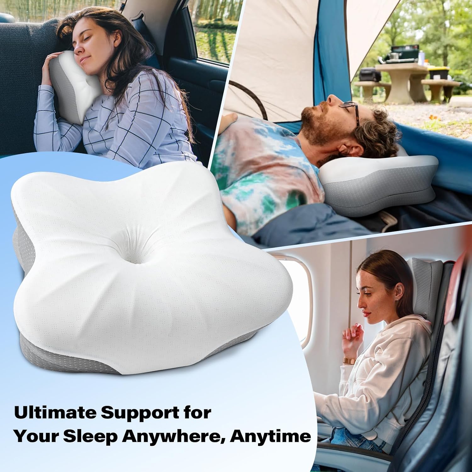 SAHEYER Memory Foam Camping Pillow, Travel Pillows for Sleeping, Cervical Neck Support Camping Gear Accessories - Small Pillow Travel…