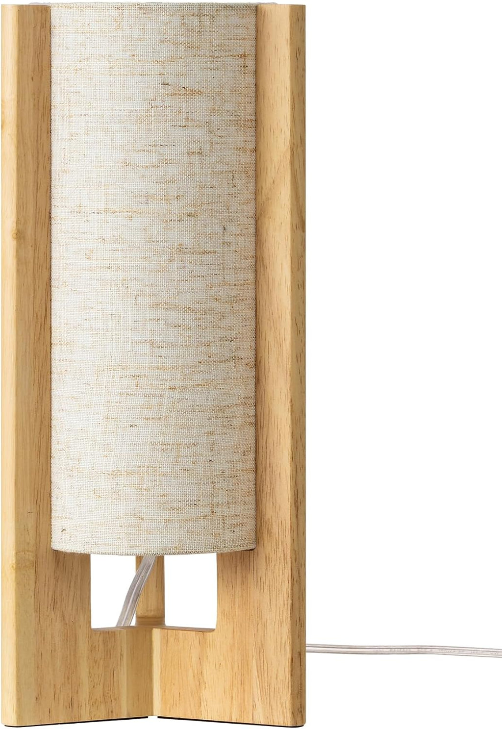 EDISHINE Small Wood Table Lamp, 13.5" Modern Bedside Lamp, Beige Linen Shade, Natural Wood Cylinder Nightstand Lamp for Bedroom Living…
