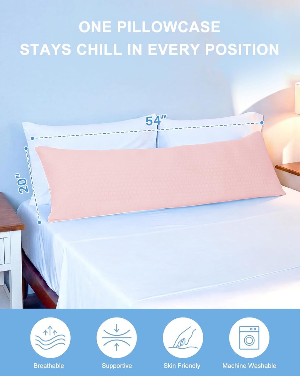 YZ HOME Cooling Body Pillow for Adults, Cold Touch Fabric, Blue Shredded Memory Foam, Support for Side Back Stomach Sleepers, Removable…