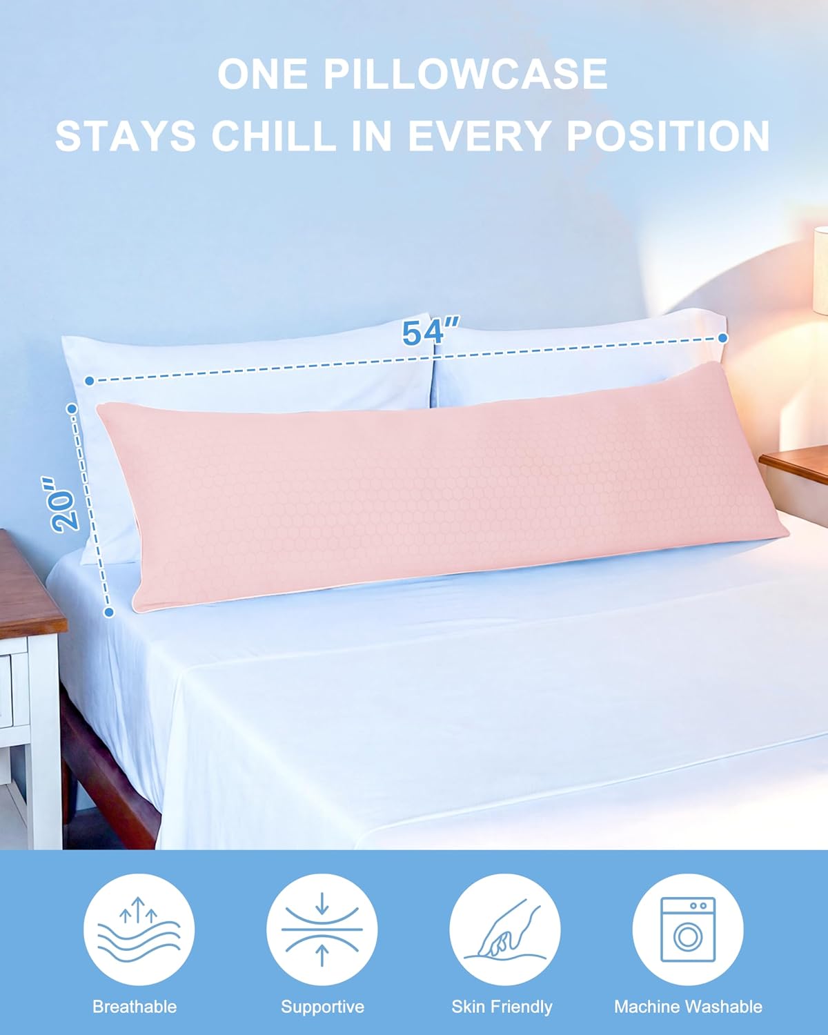 YZ HOME Cooling Body Pillow for Adults, Cold Touch Fabric, Blue Shredded Memory Foam, Support for Side Back Stomach Sleepers, Removable…