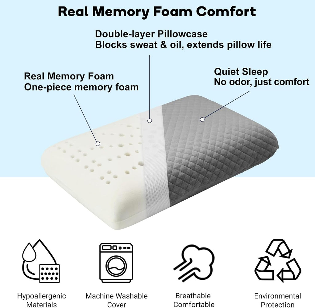 Memory Foam Travel Pillow 9.8"x15.7" Compact Camping Pillow, Stable & Supportive, Washable Double-Layer Cover with Carry Bag, for…