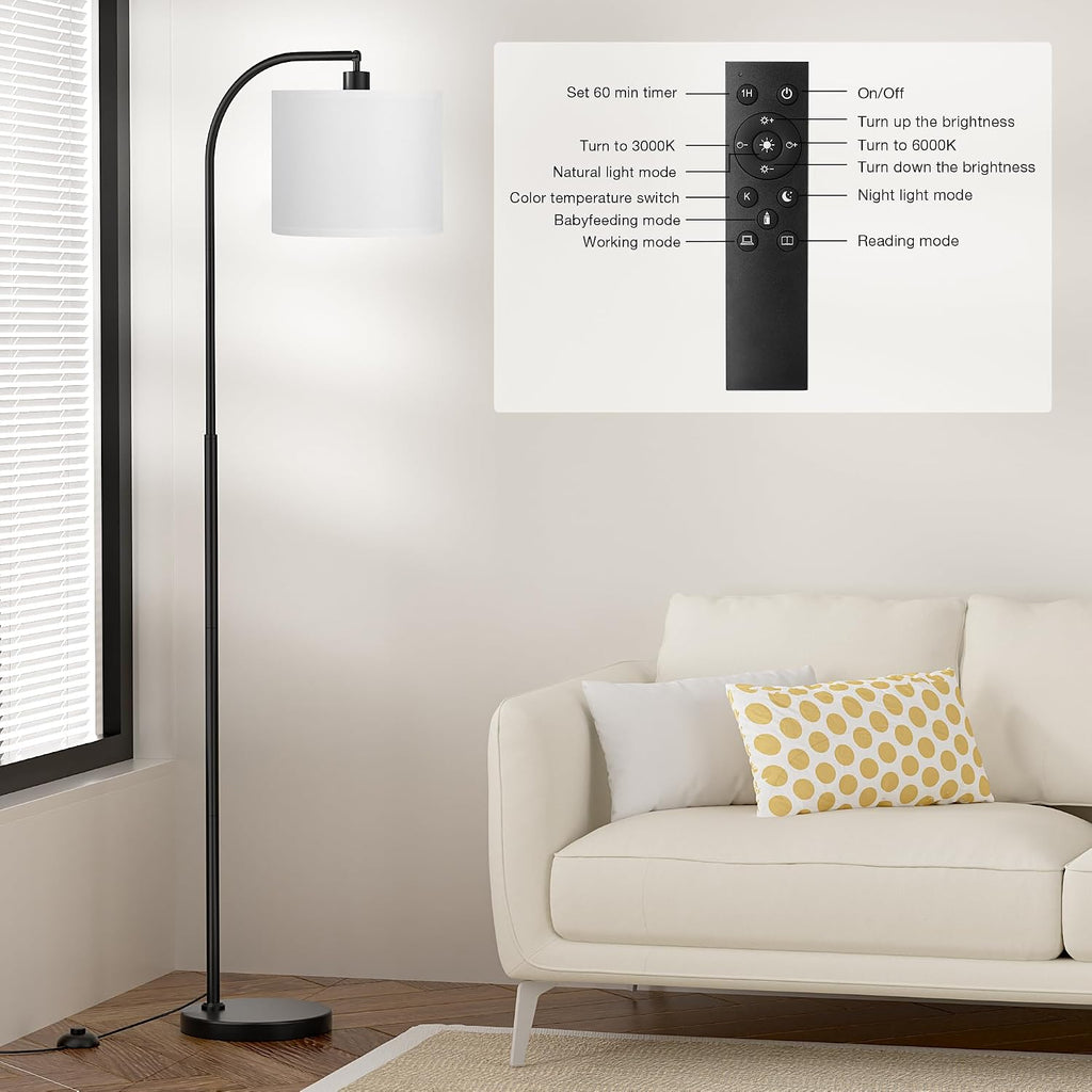 Ambimall Arc Floor Lamp with Remote and Stepless Dimmable Bulb, Colors Temperature & Brightness Adjustable, Floor Lamps for Living Room(Whi…