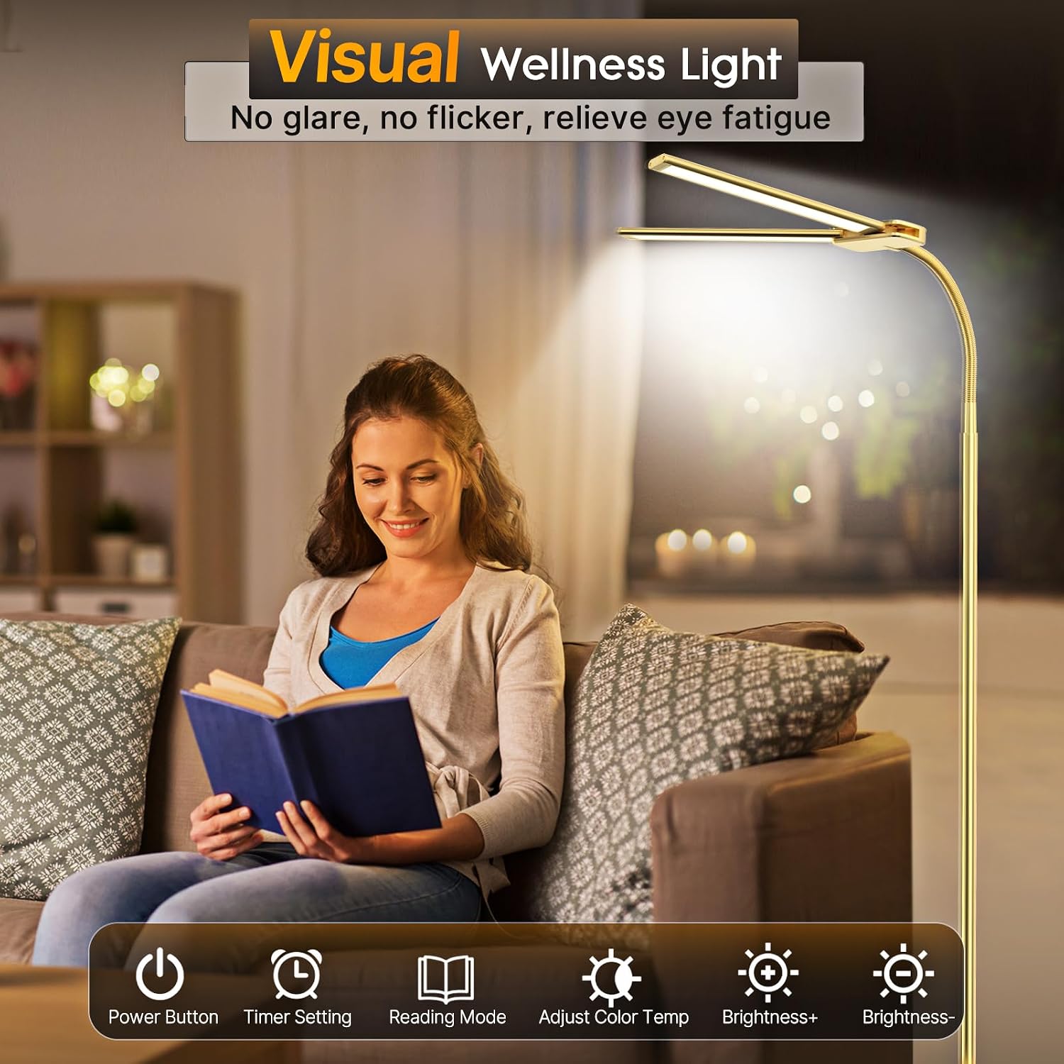 Syrinx LED Floor Lamp, 18W 2000LM Bright Reading Floor Lamp for Office, Gesture & Remote Control, Dual Head Gooseneck Standing Lamp…