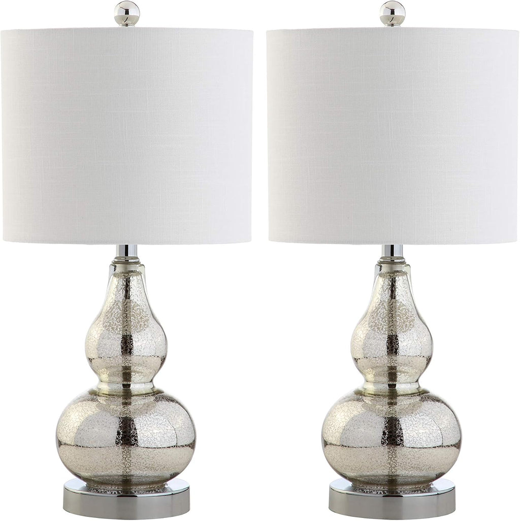 JONATHAN Y 20.5" Mercury Silver Glass Table Lamp, Modern Gourd Bedside Nightstand Lamp for Bedroom, Living Room, White Linen Shade, LED…