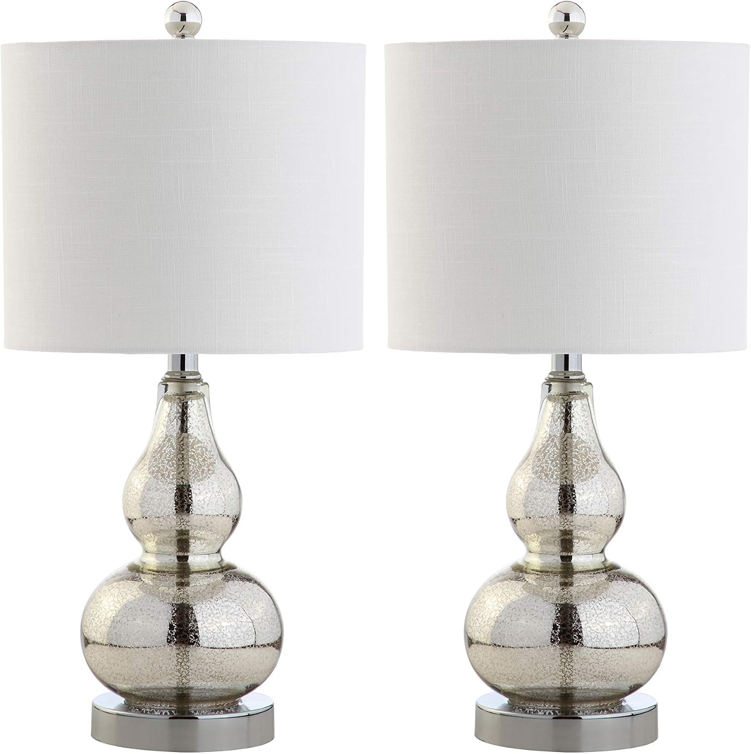 JONATHAN Y 20.5" Mercury Silver Glass Table Lamp, Modern Gourd Bedside Nightstand Lamp for Bedroom, Living Room, White Linen Shade, LED…
