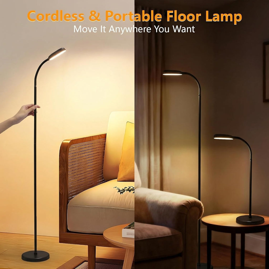 Cordless Portable Floor Lamp, Adjustable Gooseneck with Touch Switch, 3 Color Modes, Lightweight & Rechargeable for Living Room, Bedroom…