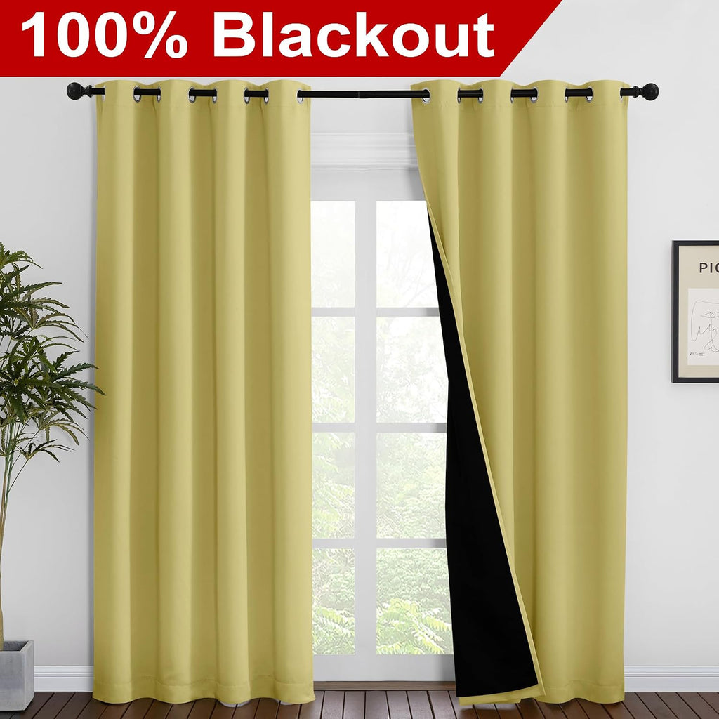 Nicetown Paler Yellow Full Shade Curtain Panels, Pair of Energy Smart & Noise Blocking Out Blackout Drapes for Dining Room Window, Thermal…