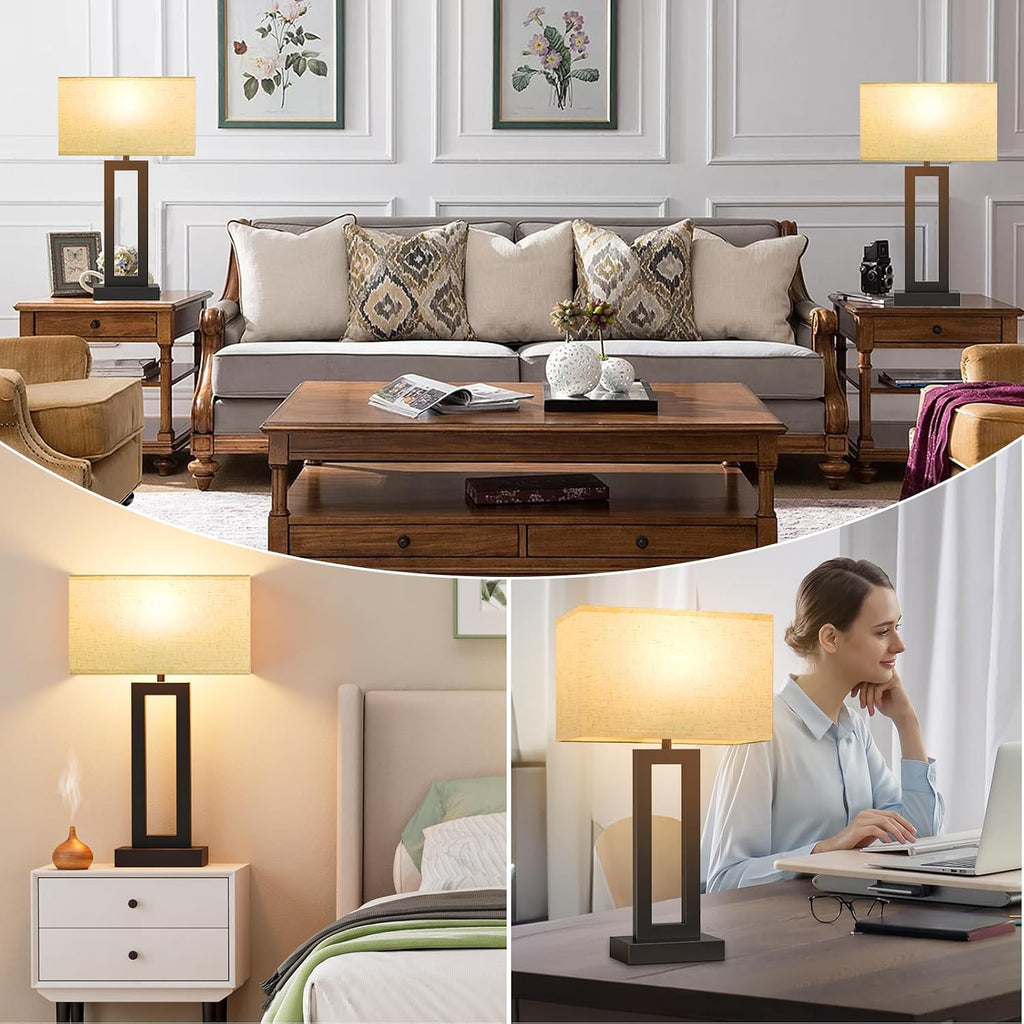Seealle 22" Tall Living Room Lamps for Night Stands - Touch Bedside Lamp with USB C+A, 3 Way Dimmable Bedroom Lamps for End Tables Set of…