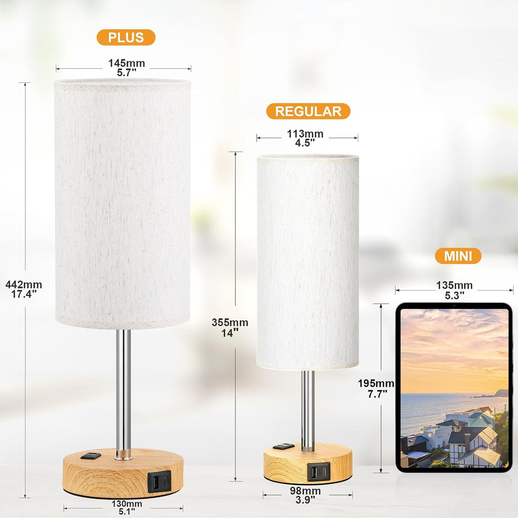 PartageiZ 17.4Inches Tall Touch Bedside Table Lamps Set - 3 Way Dimmable Bedroom Lamp with USB C Ports, Small Desk Lamps for Nightstand…
