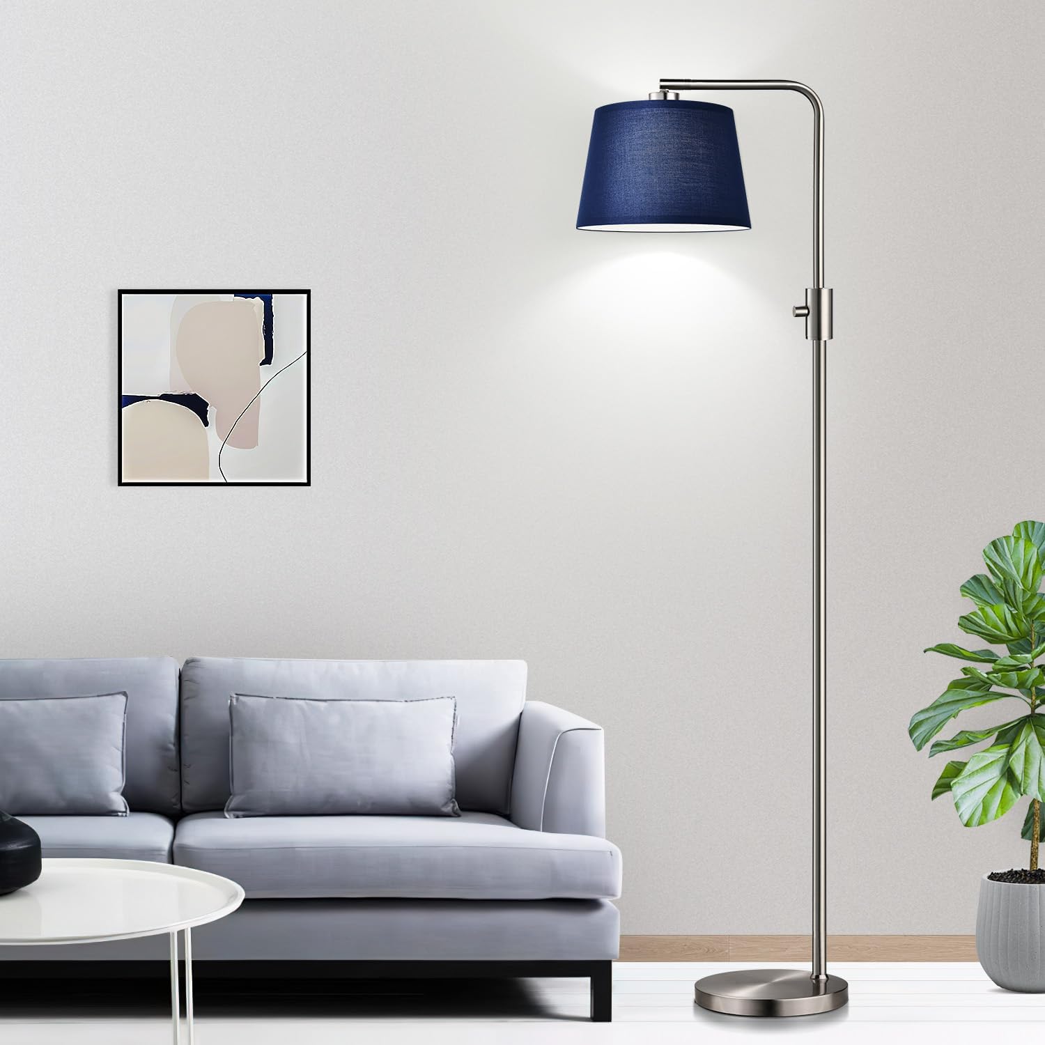 Nintiue Dimmable Floor Lamp, 1000 Lumens LED Edison Bulb Included, Brushed Nickel Arc Standing Tall Floor Lamp with Blue Shade for Living…