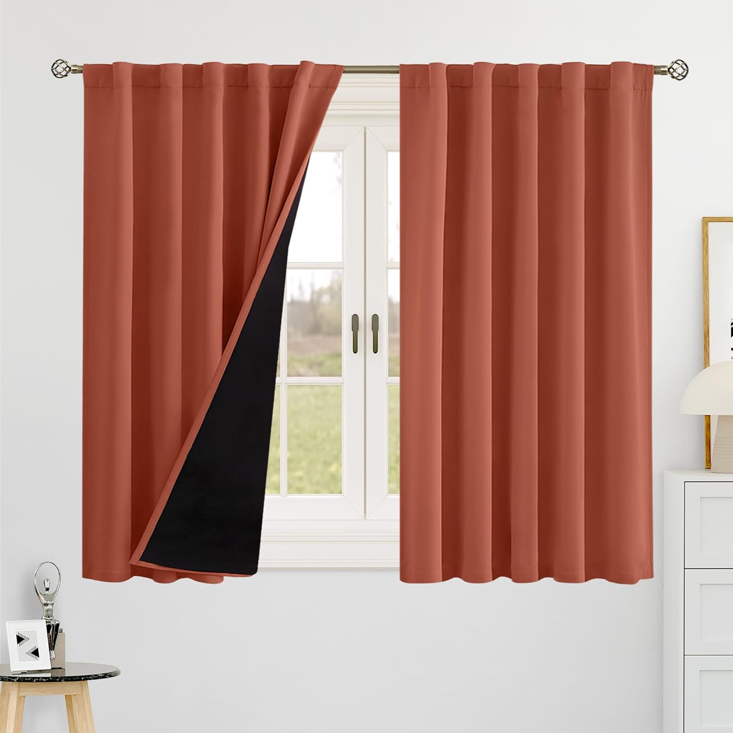 BGment Terracotta 100% Short Blackout Curtains for Cafe, Thermal Insulated Camper Curtains for Windows Full Room Darkening Rod Pocket and…