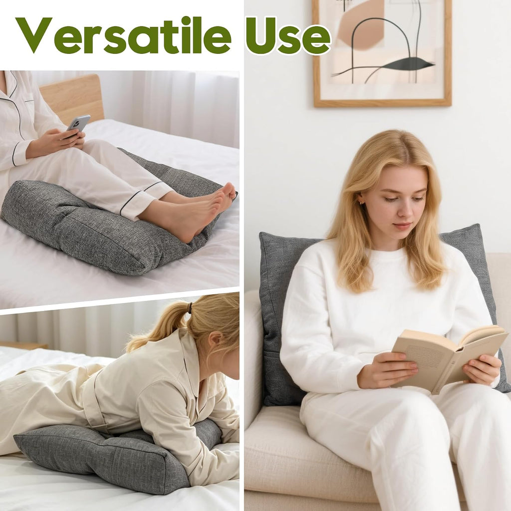 Back Cushion for Couch Wedge Lumbar Support Backrest Pillow with Shredded Foam Filled and Side Pocket Sofa Back Cushions for Sitting &…