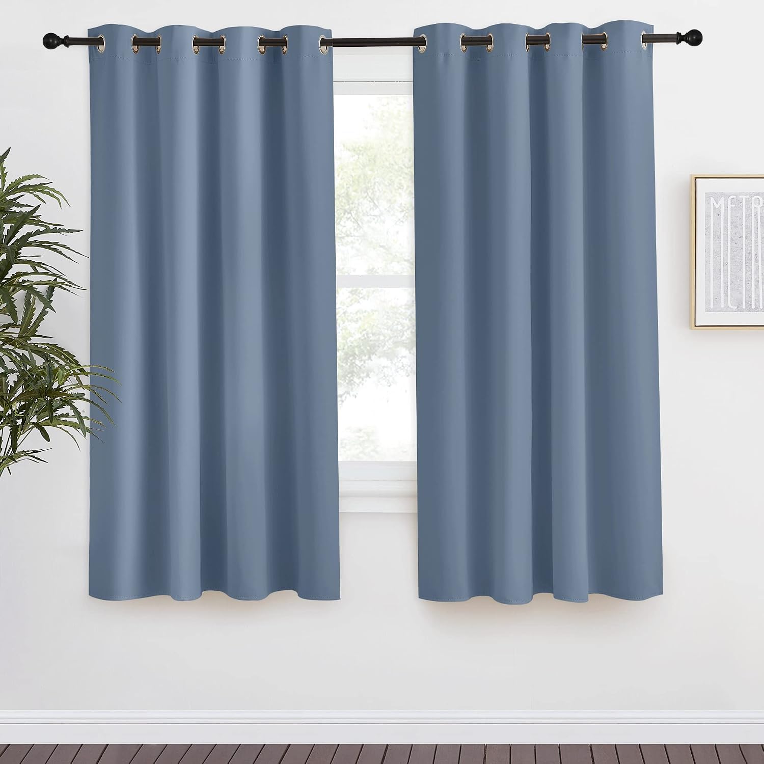NICETOWN Blackout Curtain Panel, W55 x L68, 1 PC, Stone Blue Color, Light Blocking Room Darkening Window Drape for Nursery/Bedroom, Ring Top
