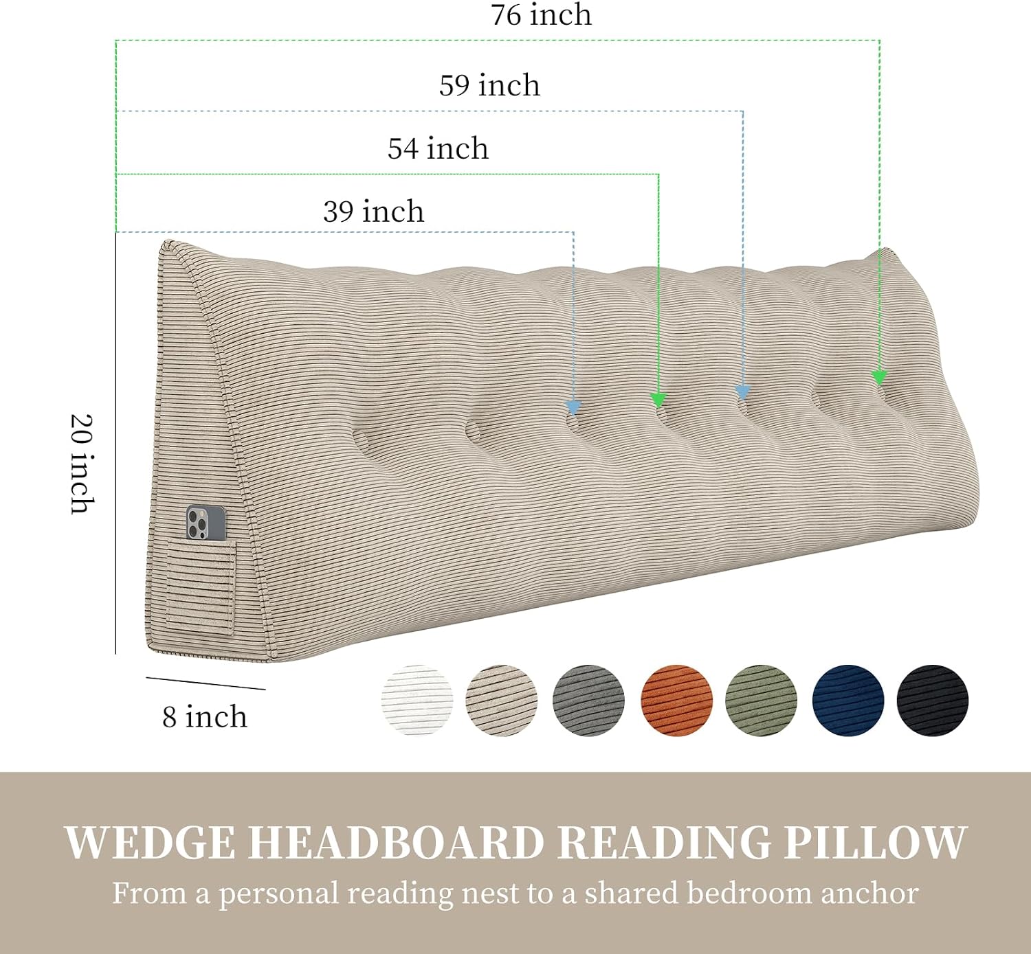 Headboard Corduroy Wedge Pillows for Sitting Up in Bed Rest Adult, Triangular Upholstered Reading Bolster Pillow for Daybed Sofa Couch…