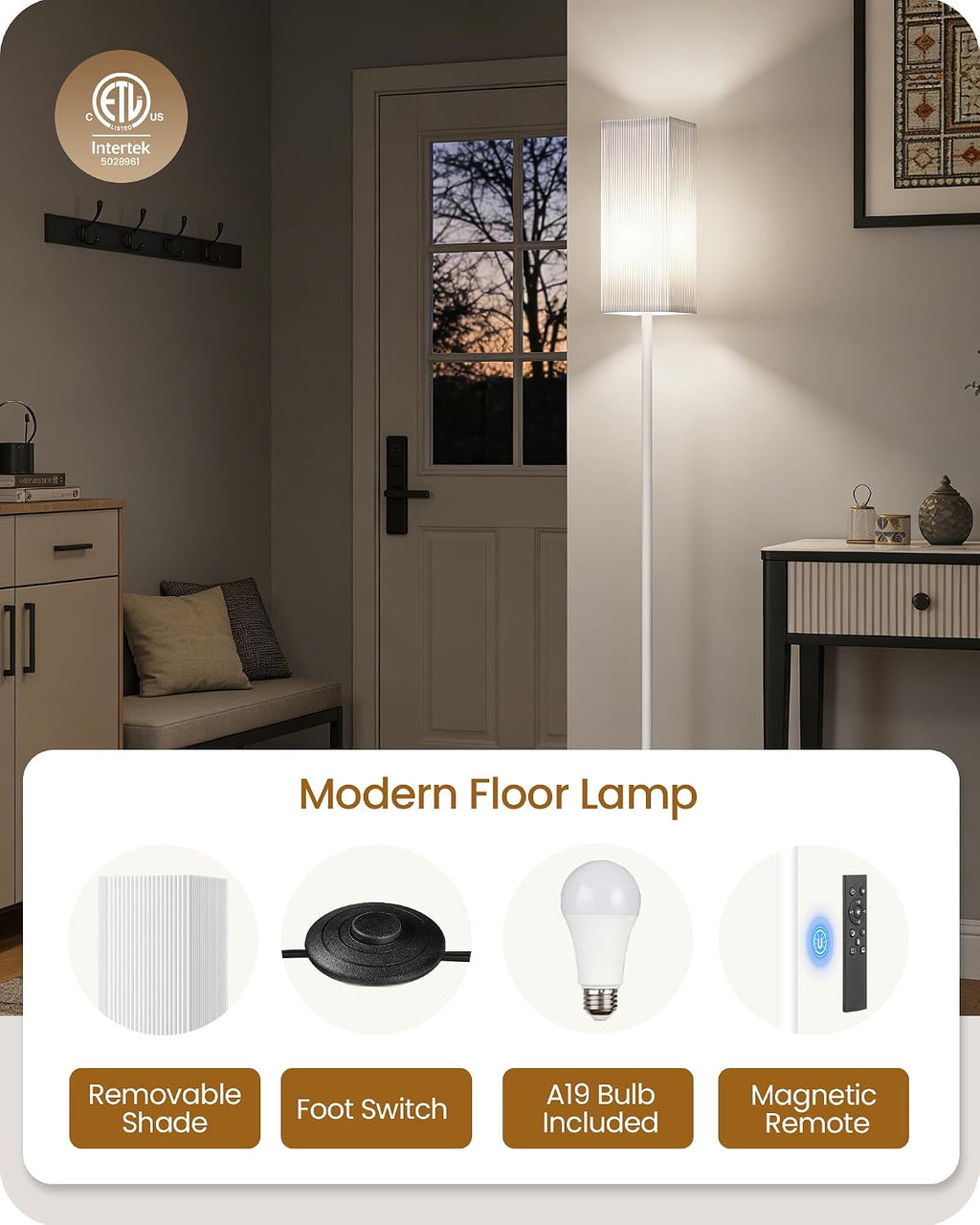 64.2'' Dimmable Floor Lamp for Living Room with Remote and Foot Switch, Corner Floor Lamp for Bedroom, Includes 10W A19 Bulb, Modern…
