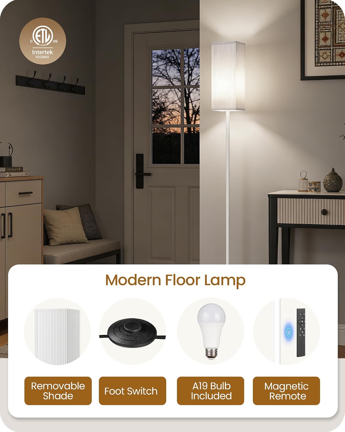 64.2'' Dimmable Floor Lamp for Living Room with Remote and Foot Switch, Corner Floor Lamp for Bedroom, Includes 10W A19 Bulb, Modern…