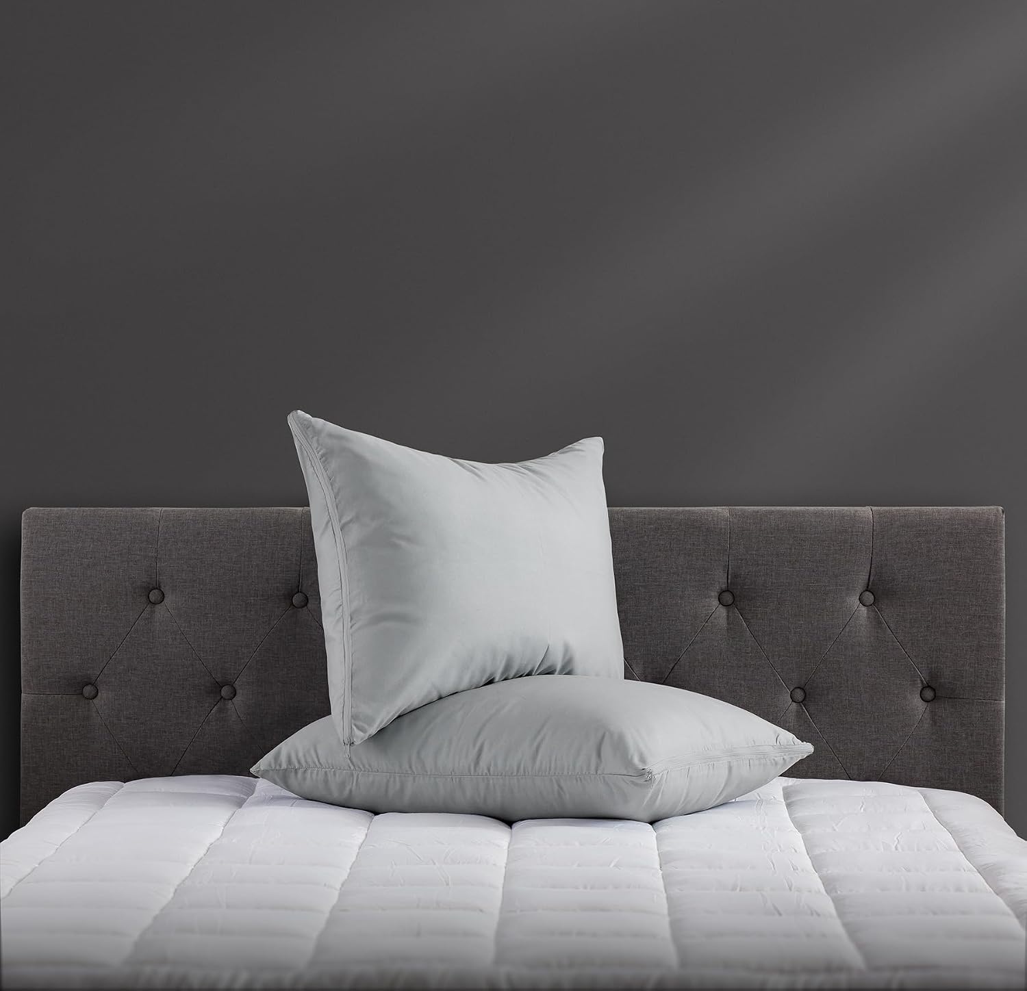 Micropuff Grey King Size Pillow Protectors with Zipper - 4 Pack - Soft and Breathable Hypoallergenic Pillow Cover. Pillowcase Protects…