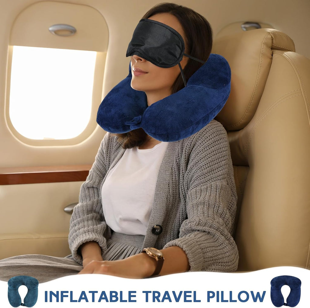 Sintuff 2 Pack Inflatable Travel Pillow for Airplanes Inflatable Neck Flight Pillows with Compact Bag and Blindfold for Traveling…