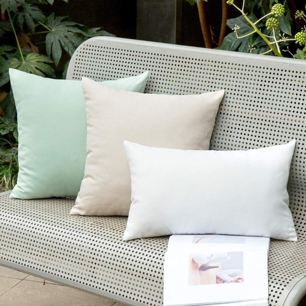 Miulee Pack of 2 Decorative Outdoor Solid Waterproof Throw Pillow Covers Faux Linen Garden Farmhouse Cushion Cases for Patio Tent Balcony C…