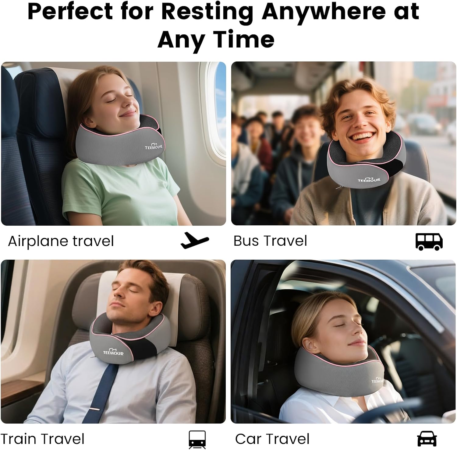 Teemour Travel Neck Pillow Airplane- Upgraded Memory Foam Neck Pillow for Airplanes 360° Support Desing, with Eye Mask & Earplugs…