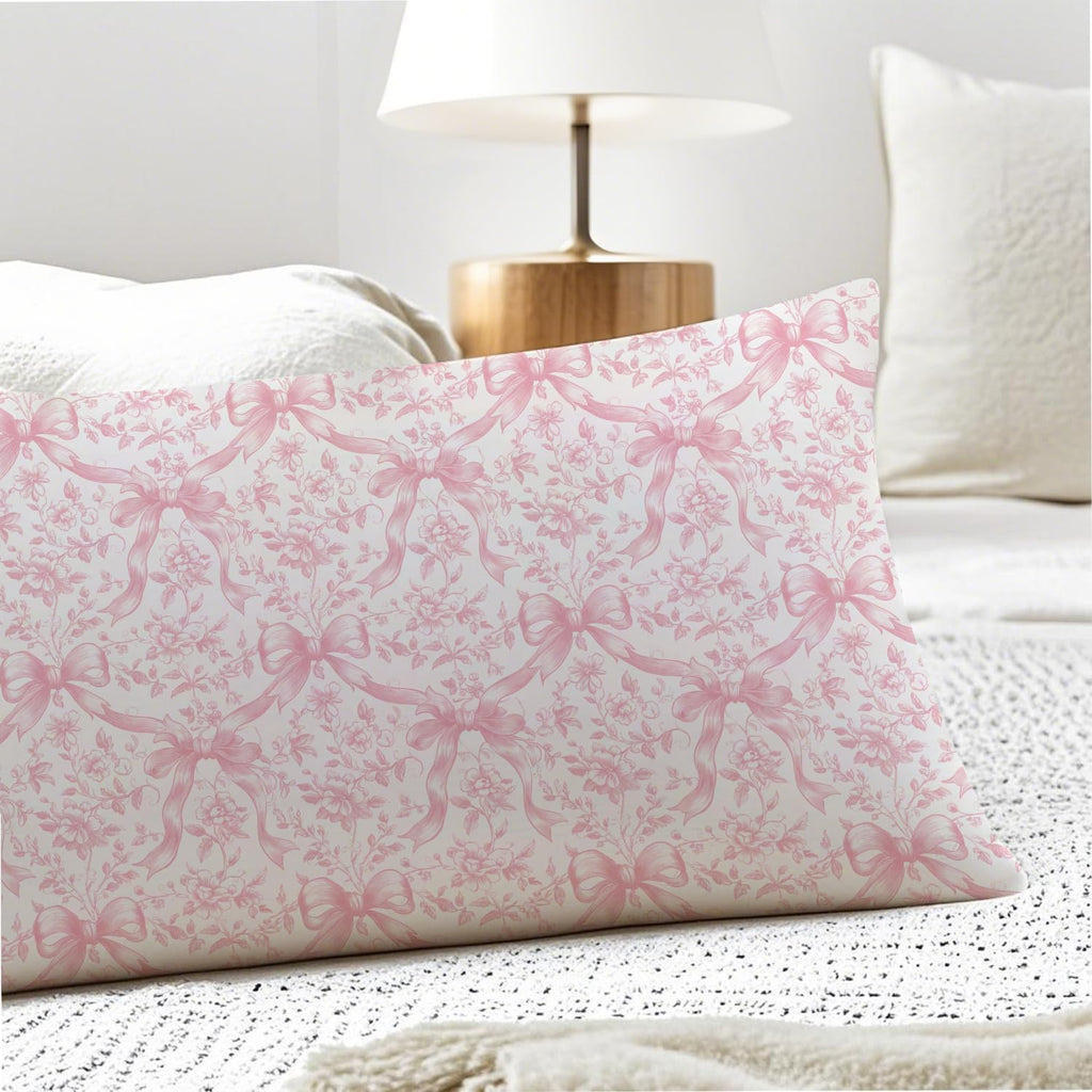 Coquette Pink Bow Chinoiserie Floral 20x54 Body Pillow Cover, Grandmillennial Home Decor, Cottagecore Preppy Pink Flower Decorative Long…