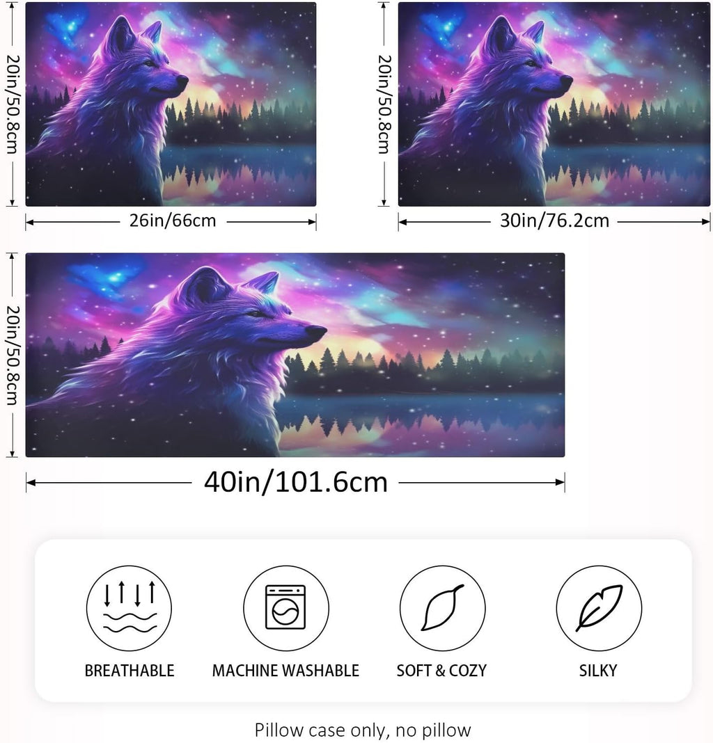 Stars Wolf Pillow Covers Silk Pillowcase for Hair and Skin Breathable Soft Satin Pillowcase Standard Size Pillow Case for Women Girls…