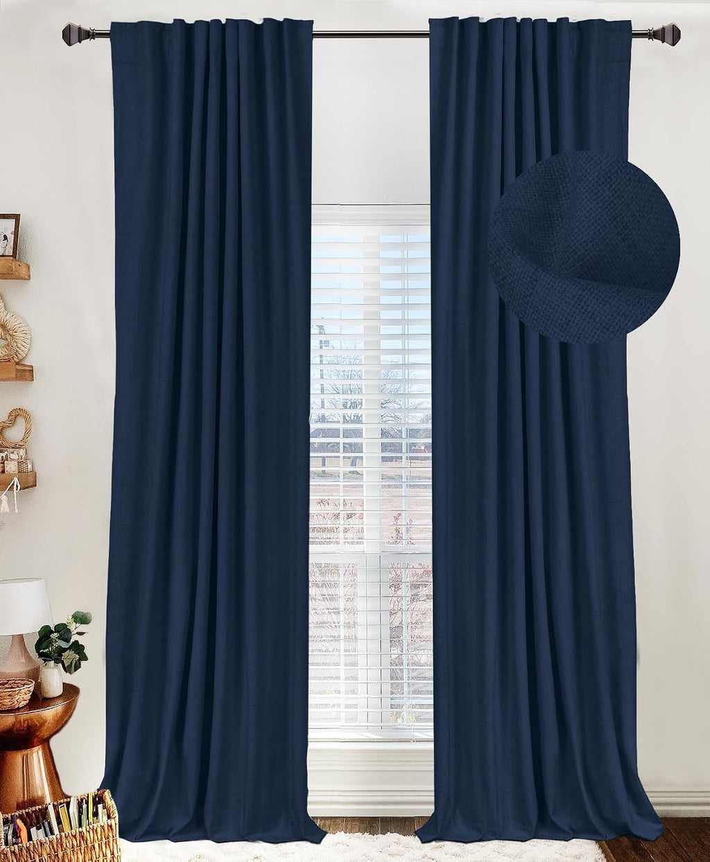 100BlackoutShield 100% Blackout Shield Linen Blackout Curtains for Bedroom 96 Inches Long, Back Tab/Rod Pocket Living Room Drapes, Thermal…