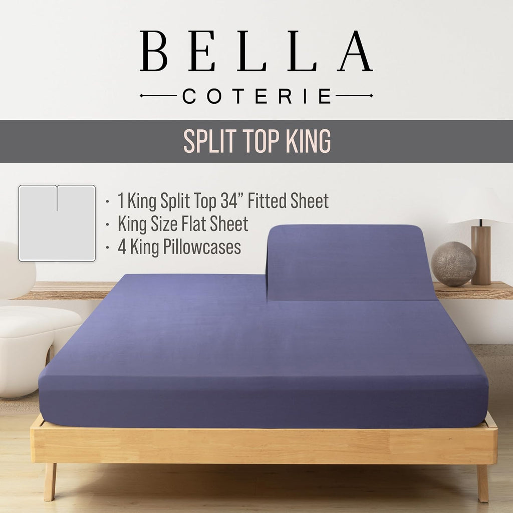 Bella Coterie 6 Piece Luxury Bamboo Viscose Split Top King Size Sheet Set | 34" Split for Adjustable Beds | 100% Organically Grown|…
