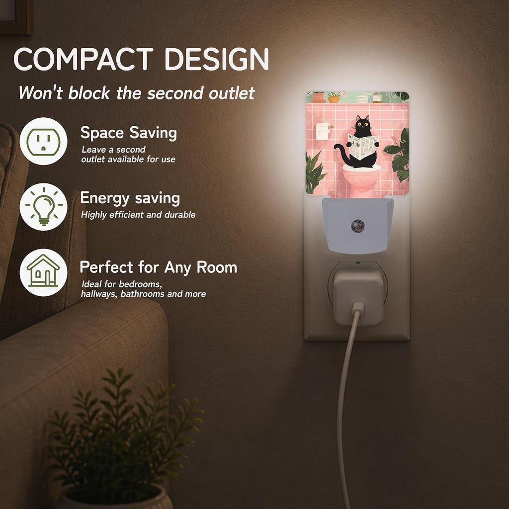 Night Light, Black Cat Bathroom Night Lights Plug into Wall for Bedroom Bathroom Hallway Kitchen, Dusk to Dawn Sensor Decorative Gift for…