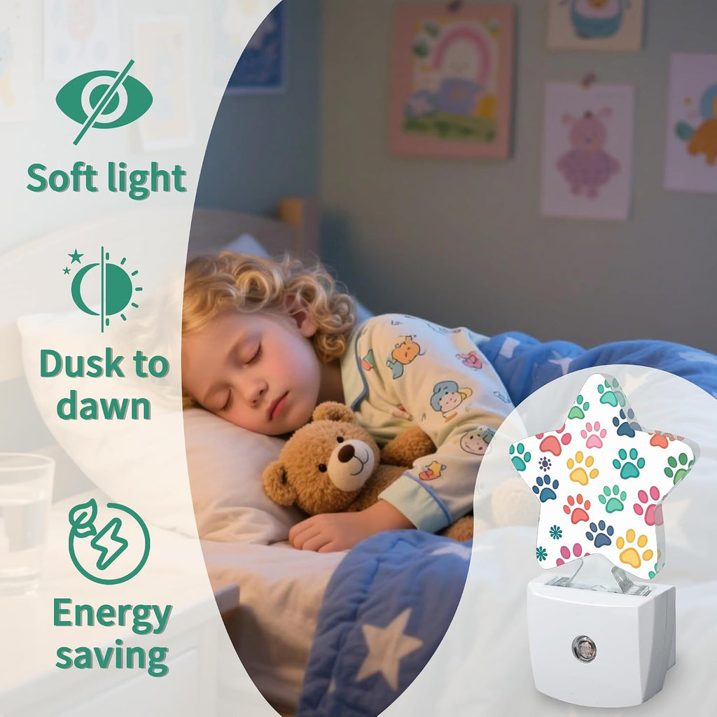 Dog Paw Plug in Star Night Light, Night Light with Sensor for Kids Nursery Bedroom, Decorative Soft Glow Lamp for Hallway Bathroom…