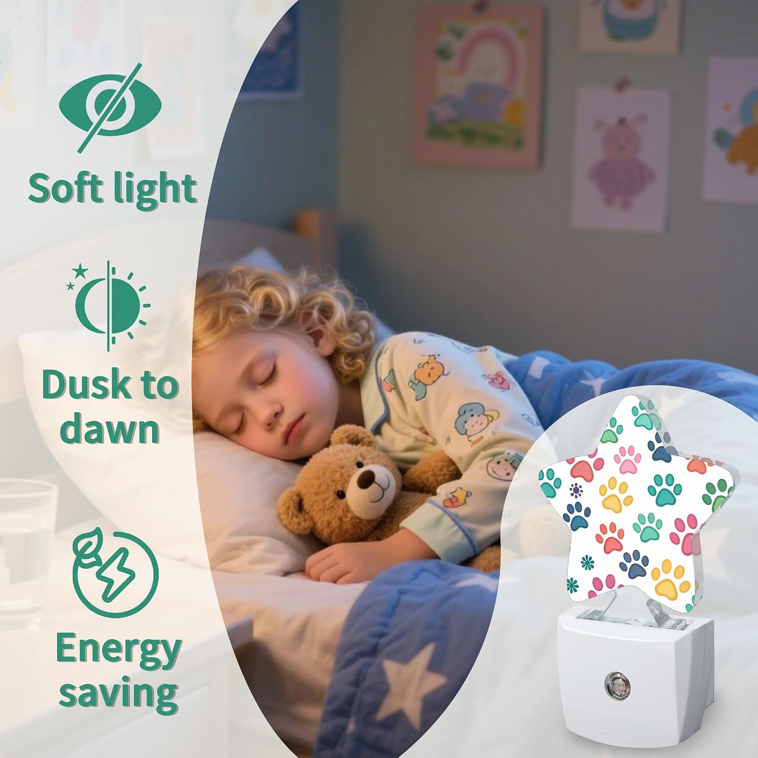 Dog Paw Plug in Star Night Light, Night Light with Sensor for Kids Nursery Bedroom, Decorative Soft Glow Lamp for Hallway Bathroom…