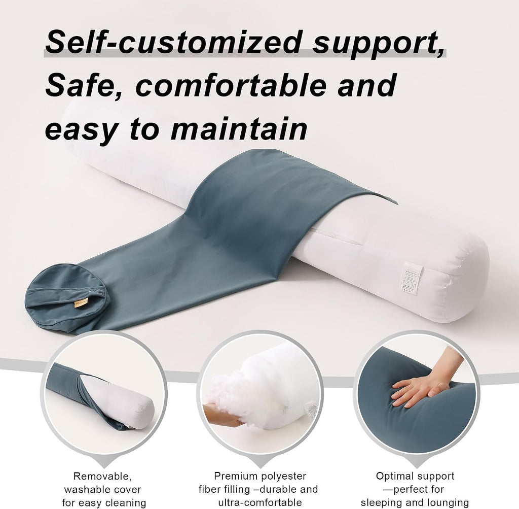 Body Pillow for Adults, Long Round Pillow, Big Cylindrical Pillow, Large Full Bolster Pillows for Side Sleepers (Slate Blue, 59"*7.87")