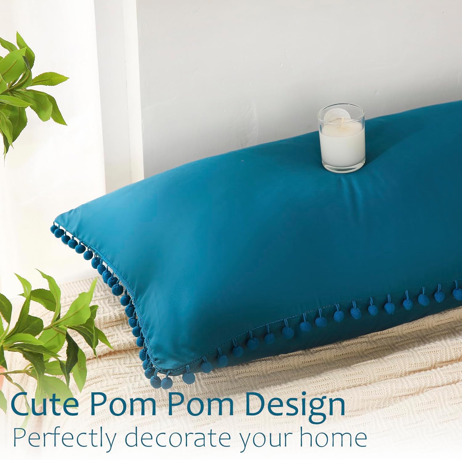 Moveover Move Over Teal Blue Body Pillow Cover 20x54 Body Pillow Cover Cute Pom Poms Fringe Design Soft Microfiber Boho Chic Home Decor Lon…