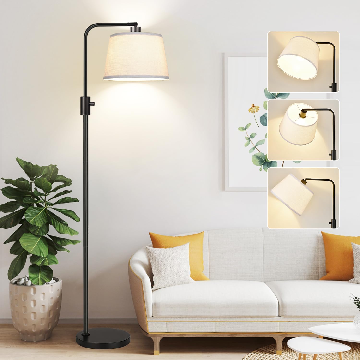Upgraded】 Dimmable Floor Lamp, 1000 Lumens LED Edison Bulb Included, Arc Floor Lamps for Living Room Modern Standing Lamp with Linen…