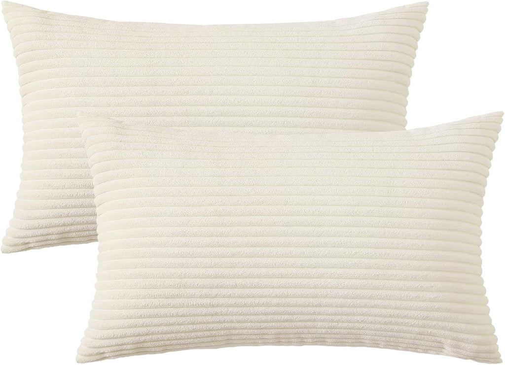 Mecatny Corduroy Summer Decorative Throw Pillow Covers 12x20 Set of 2 for Sofa Living Room, Soft Neutral Boho Couch Pillow Covers for…