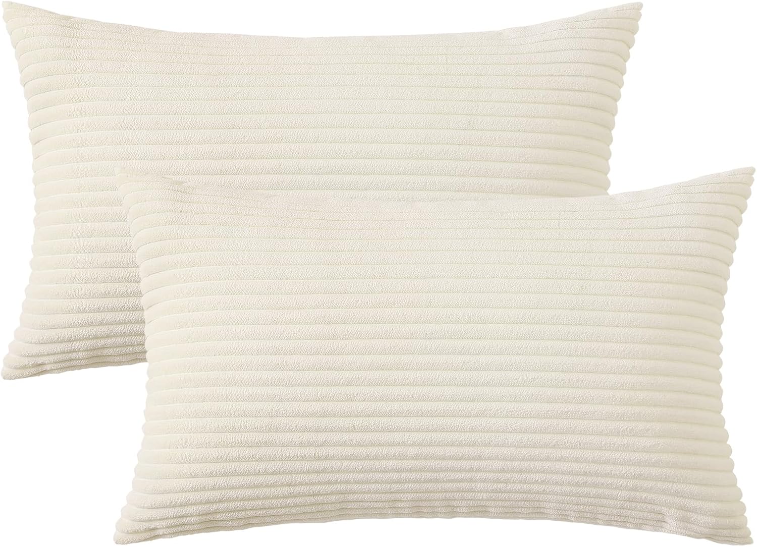Mecatny Corduroy Summer Decorative Throw Pillow Covers 12x20 Set of 2 for Sofa Living Room, Soft Neutral Boho Couch Pillow Covers for…