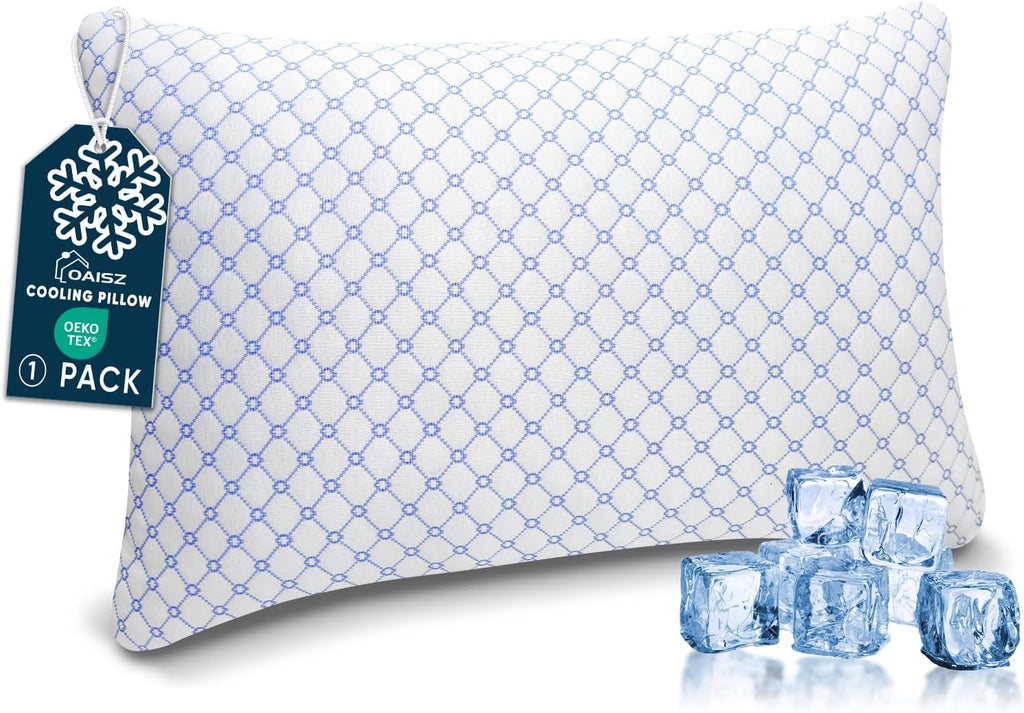 Oaisz Cooling Pillow Queen Size, Shredded Memory Foam Bed Pillows for Sleeping, Adjustable Pillows with Cooling Cover, Soft Yet Supportive…