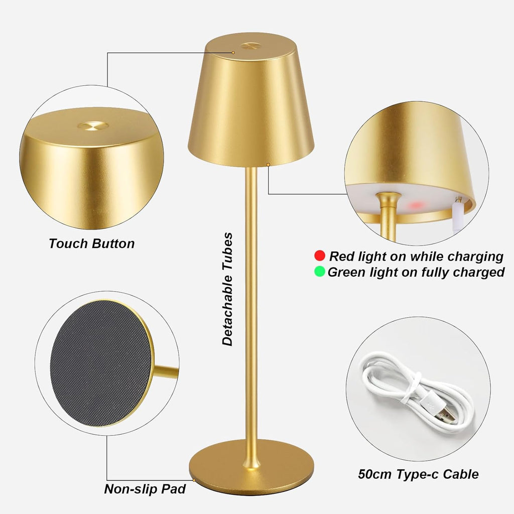 Cordless Table Lamp Rechargeable Gold - KK 2 Pack 5000mAH Battery Operated Lamp for Dining Table, 3 Color Stepless Dimming Wireless Lamp…