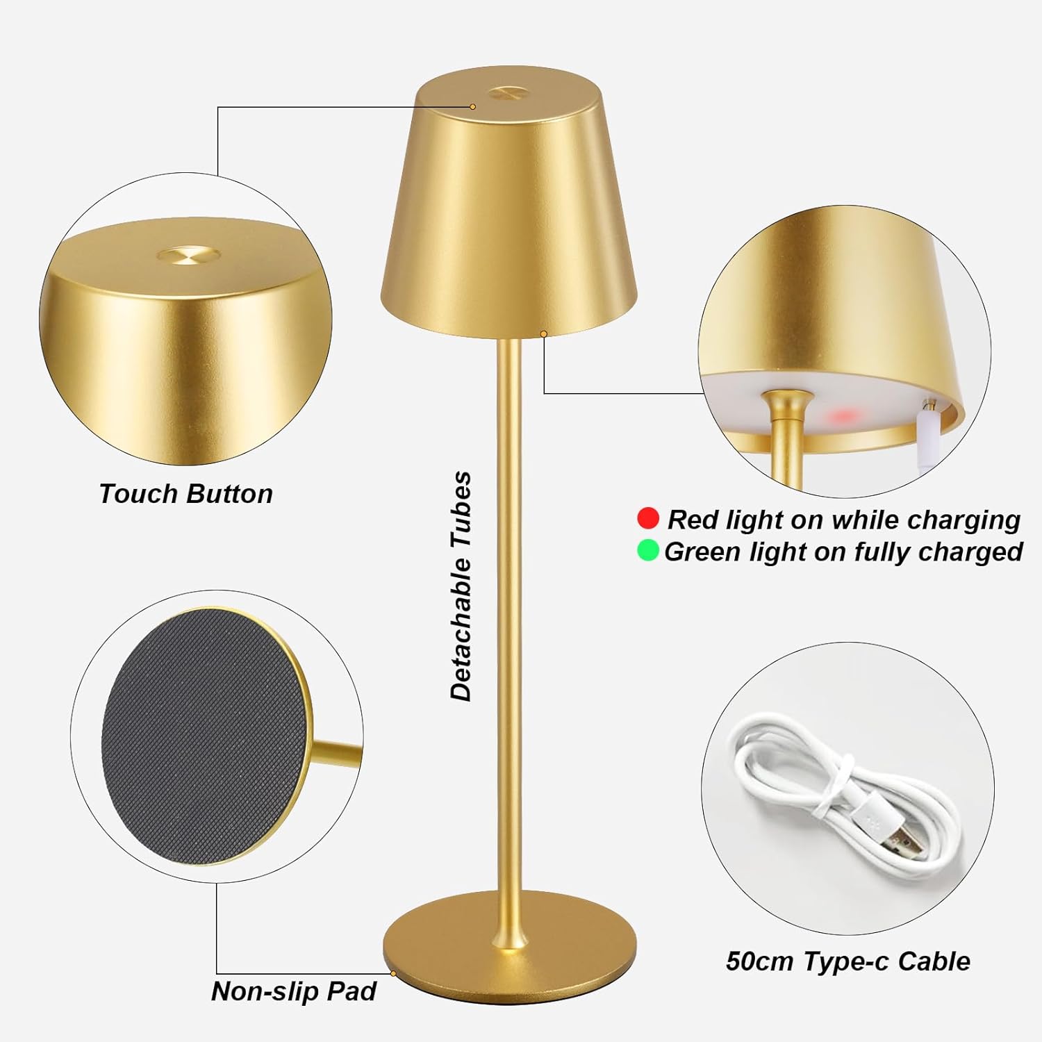 Cordless Table Lamp Rechargeable Gold - KK 2 Pack 5000mAH Battery Operated Lamp for Dining Table, 3 Color Stepless Dimming Wireless Lamp…