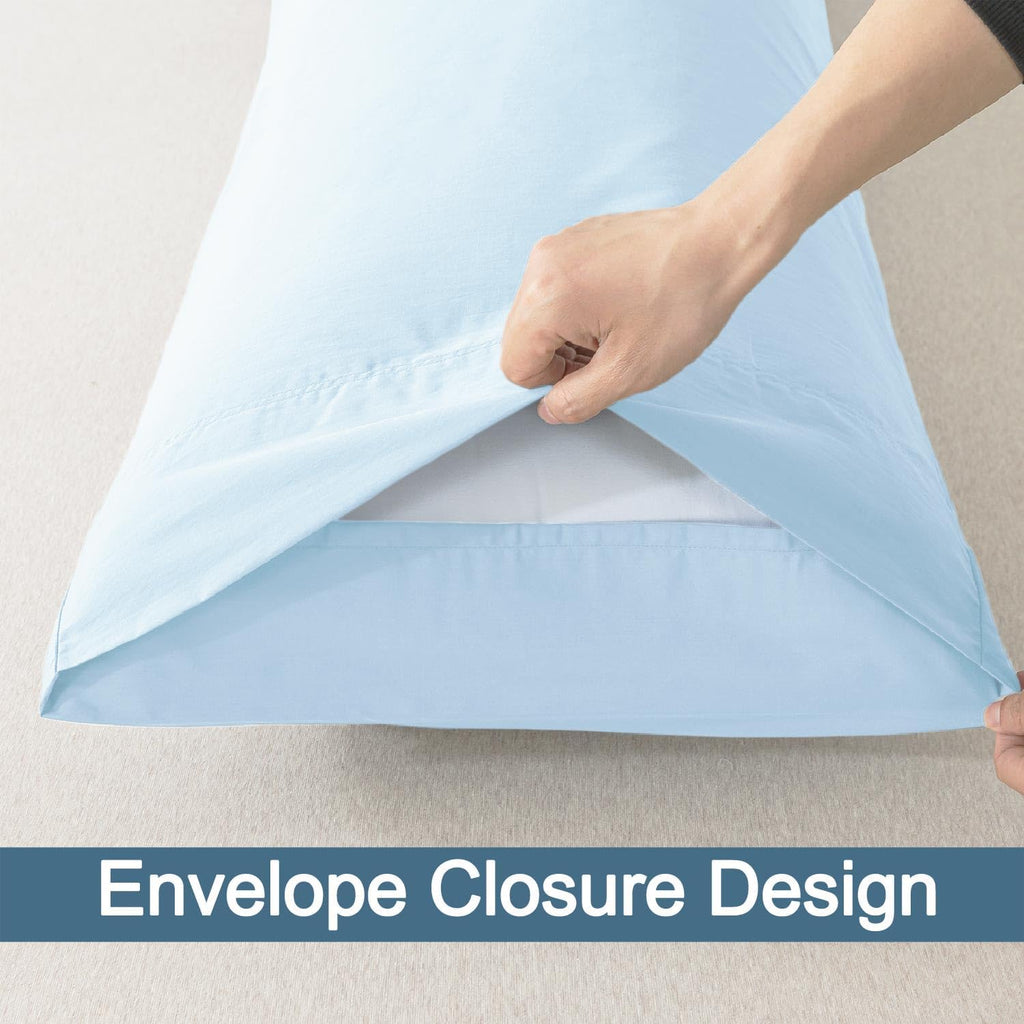 WhatsBedding Body Pillow Cover Cotton Fabric, Long Pillowcase Breathable & Skin-Friendly, Envelope Closure - Light Blue (20x54 inch) Cotton…