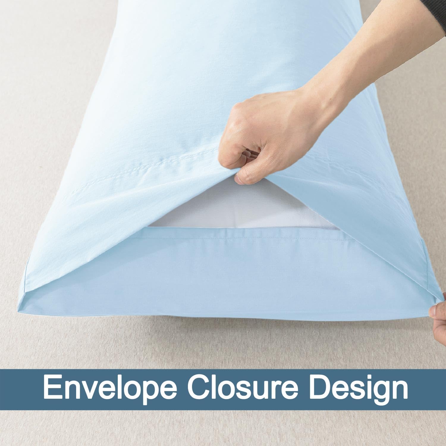 WhatsBedding Body Pillow Cover Cotton Fabric, Long Pillowcase Breathable & Skin-Friendly, Envelope Closure - Light Blue (20x54 inch) Cotton…