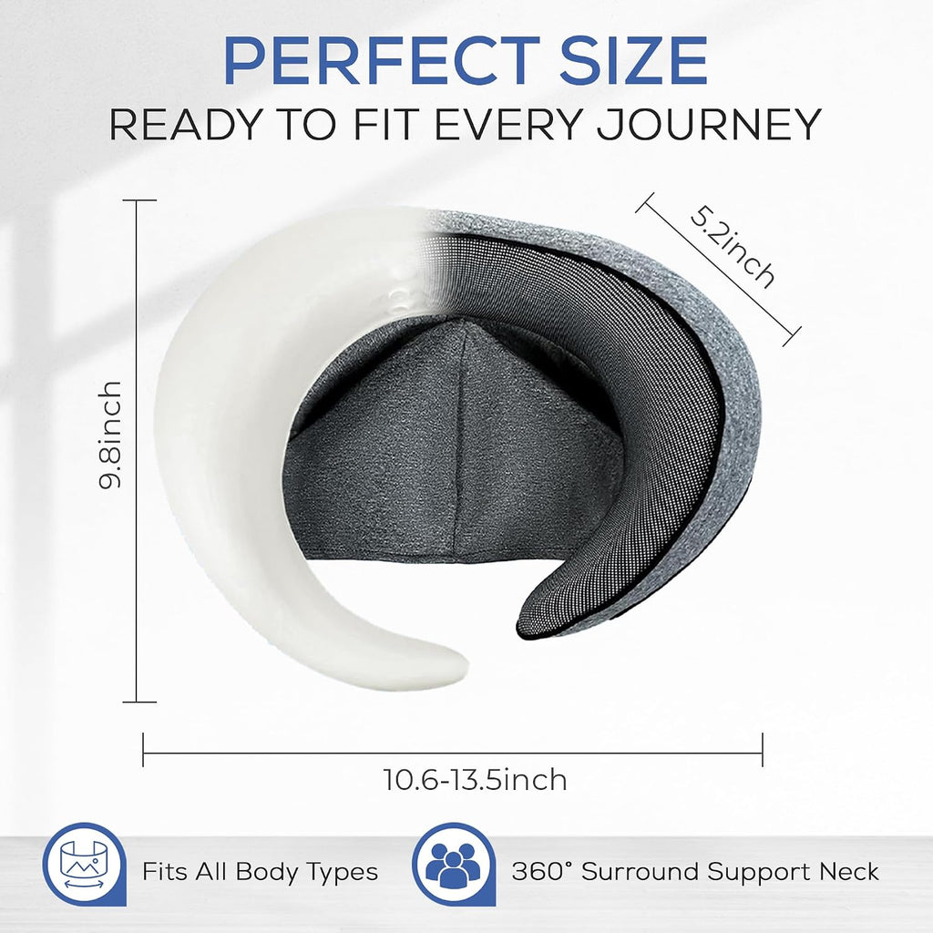 Travel Neck Pillows for Airplanes – Sleep Comfortably on Long Flights, Roadtrips, Home or Office. All-in-One Travel Sleep Kit with Hood…